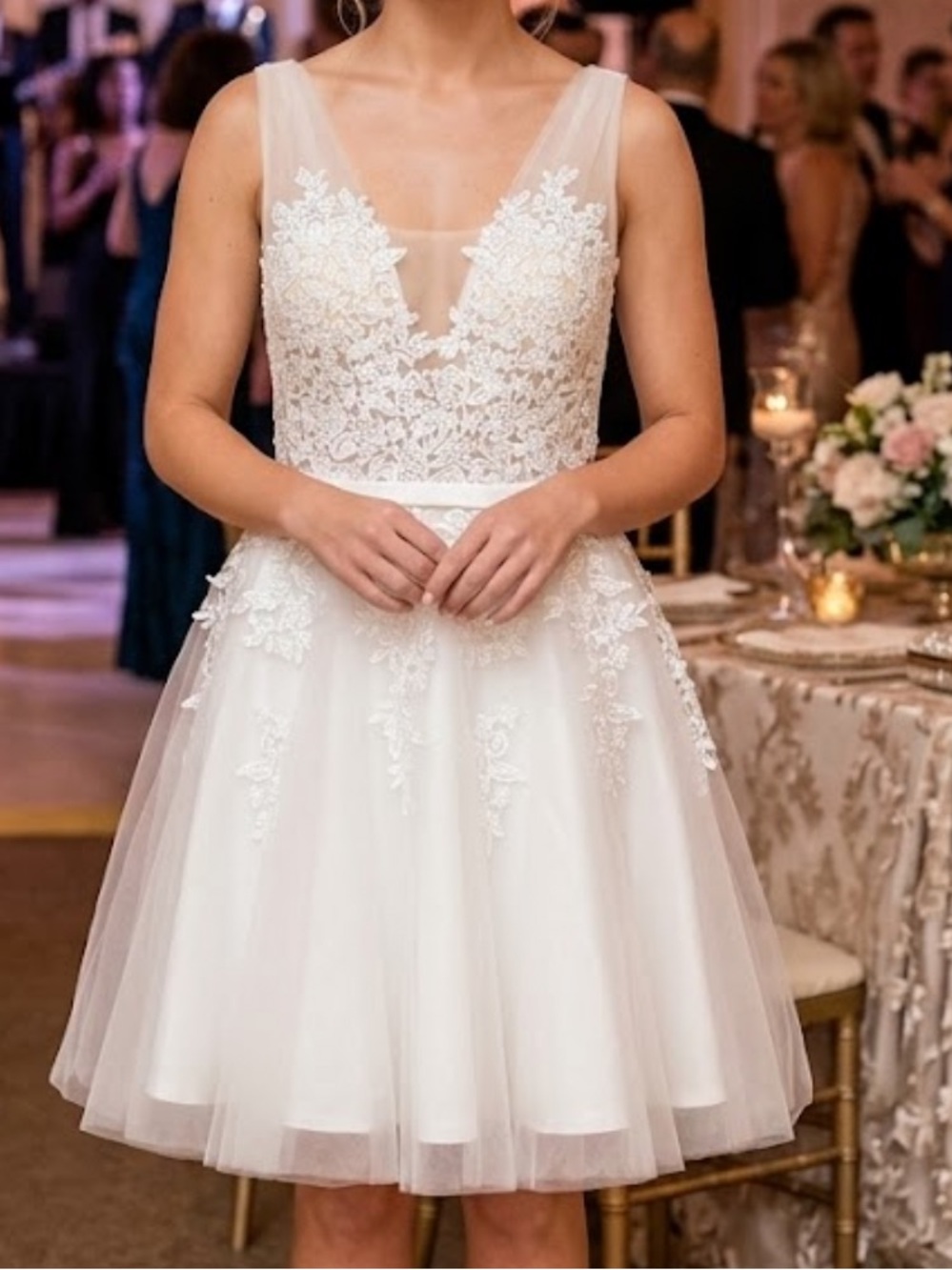 Elegant White Lace A-Line Short Wedding Dress